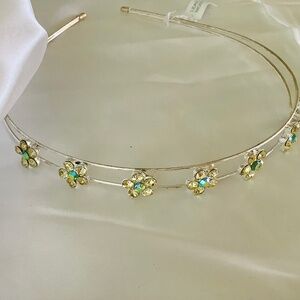 Elegant 5 Yellow Crystal Flowers & Silver Rhinestone Headband